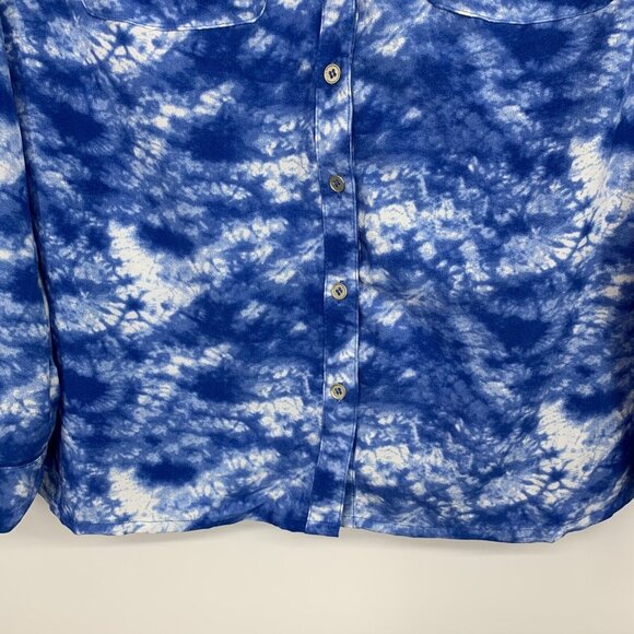 Notations Top Blue Tie Dye Button Down Roll Tab Sleeve NWT - Picture 3 of 9